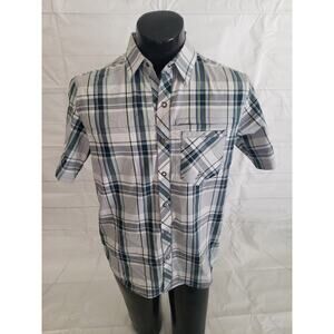 Ascend Men's Flannel; Green & White ButtonUp ShortSleeve - M #